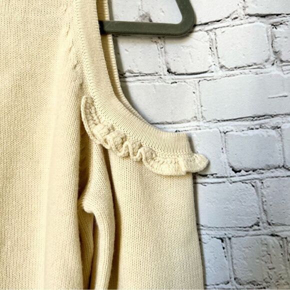 NEW Jonathan Simkhai cream wool cutout crochet ruffle mock neck sweater size S - Picture 5 of 9